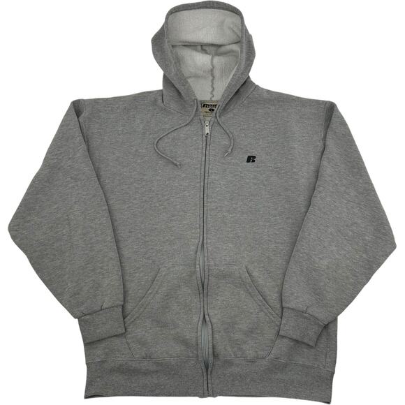 Vintage 90s y2k Mens Grey Russell Athletic Blank Full Zip Hoodie Sweatshirt Sz L - Picture 1 of 6